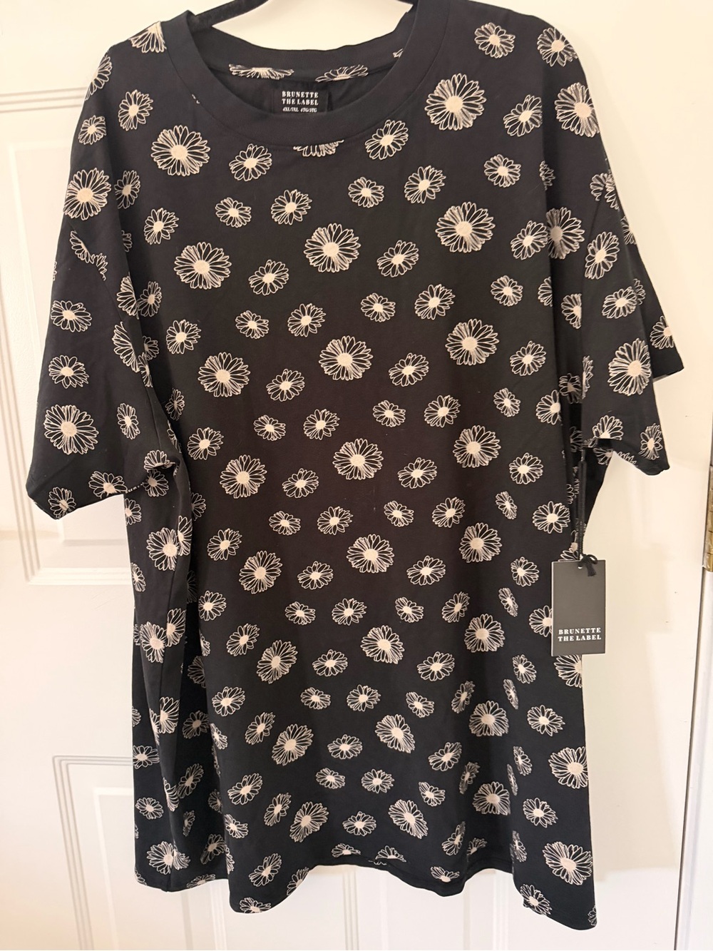 Brunette The Label Black Mini Dress with White Daisy Print